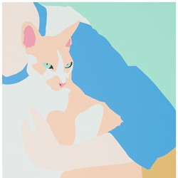 Joanna Lamb, Boy and Cat, 2019, acrylic on board, 40.5 x 30.5cm