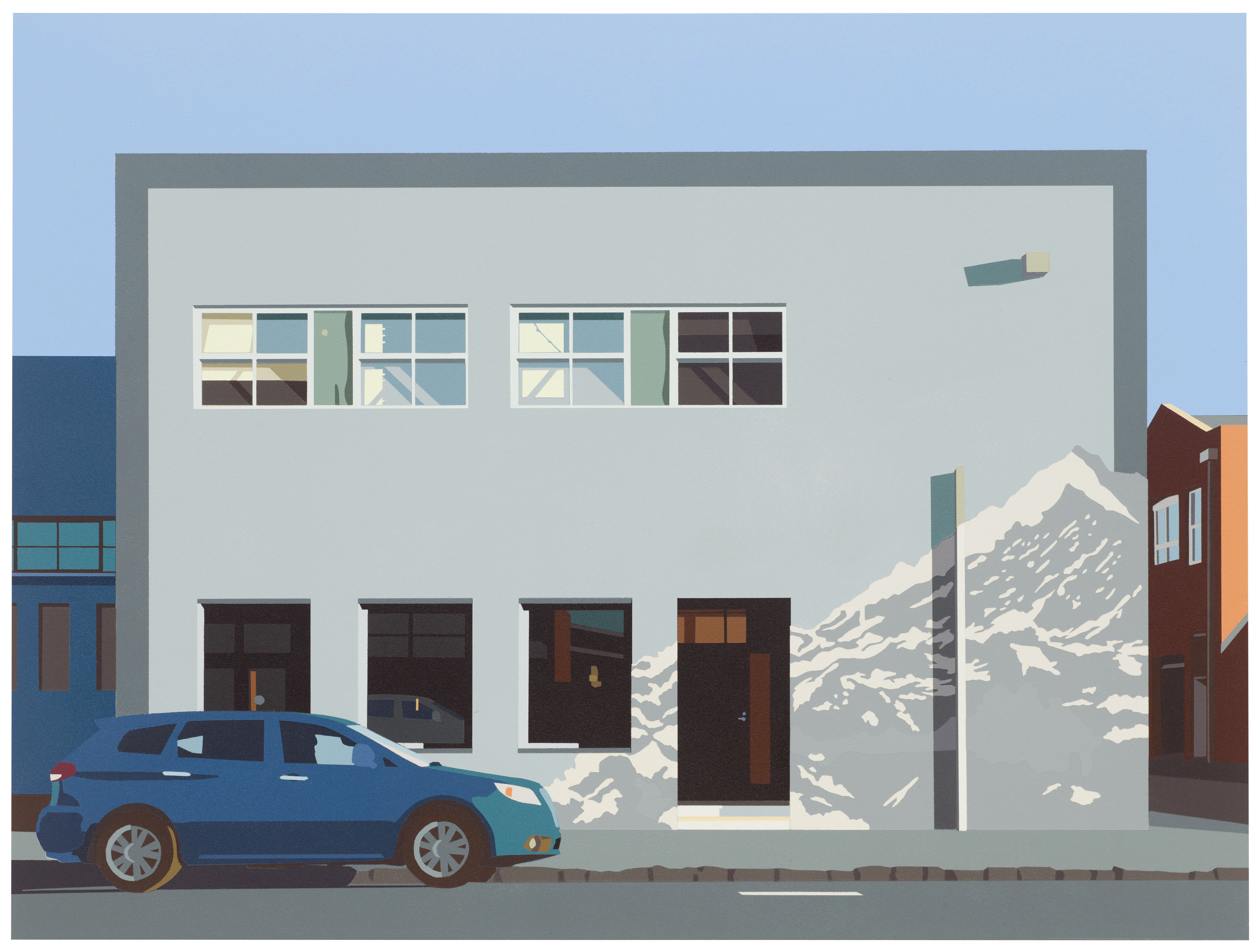 Joanna Lamb, Industrial Streetscape (study), 2019, acrylic on board, 46 x 61cm