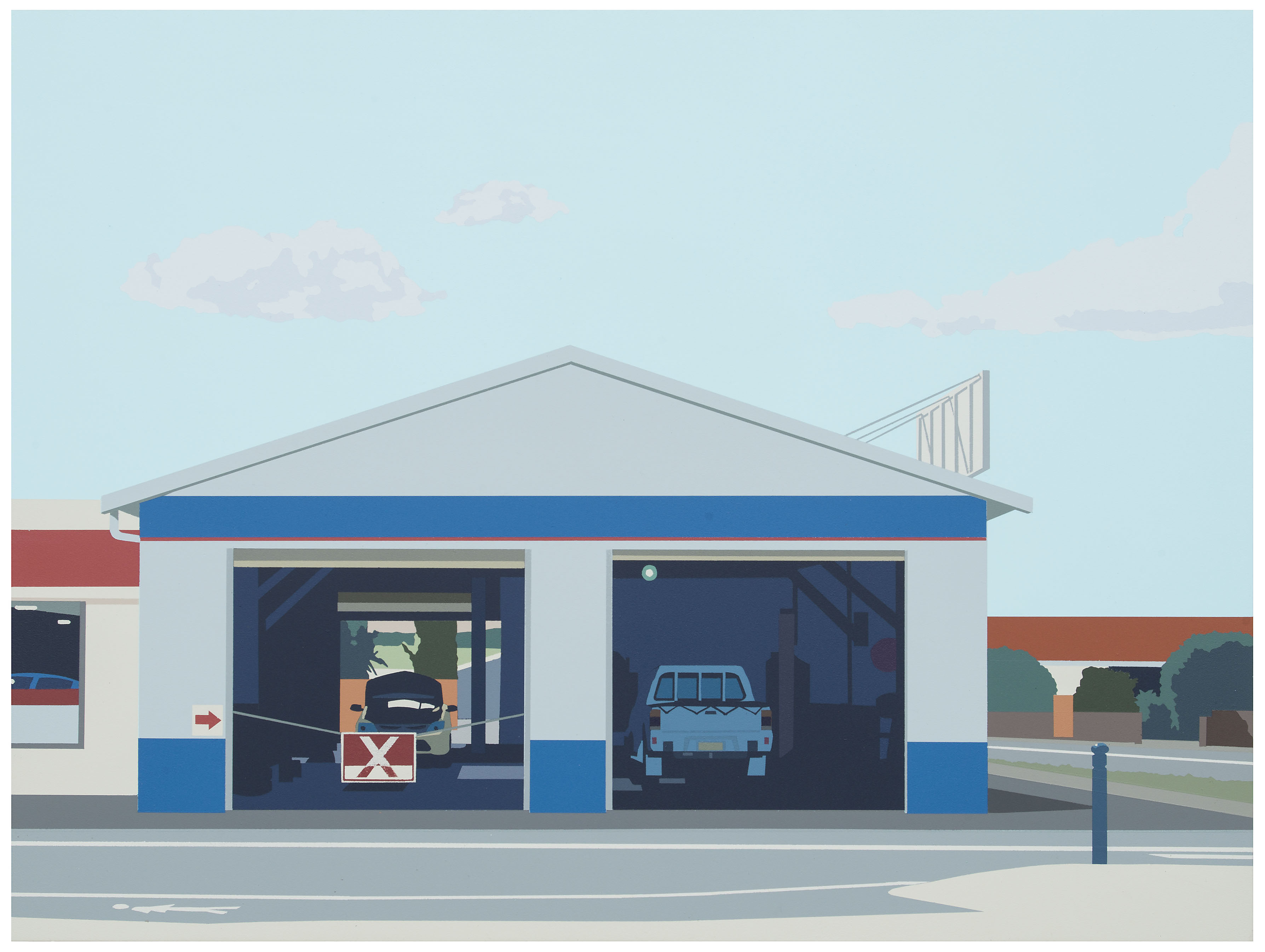 Joanna Lamb, Petrol Station, 2019, acrylic on board, 45.7 x 61cm