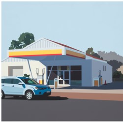 Joanna Lamb, Petrol Station, 2020, acrylic on Superfine polyester, 122 x 152cm