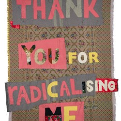 Olga Cironis, Thank You for Radicalising Me, 2020, repurposed domestic fabric, Balkan embroidery, velvet amd cotton thread, 230 x 160cm