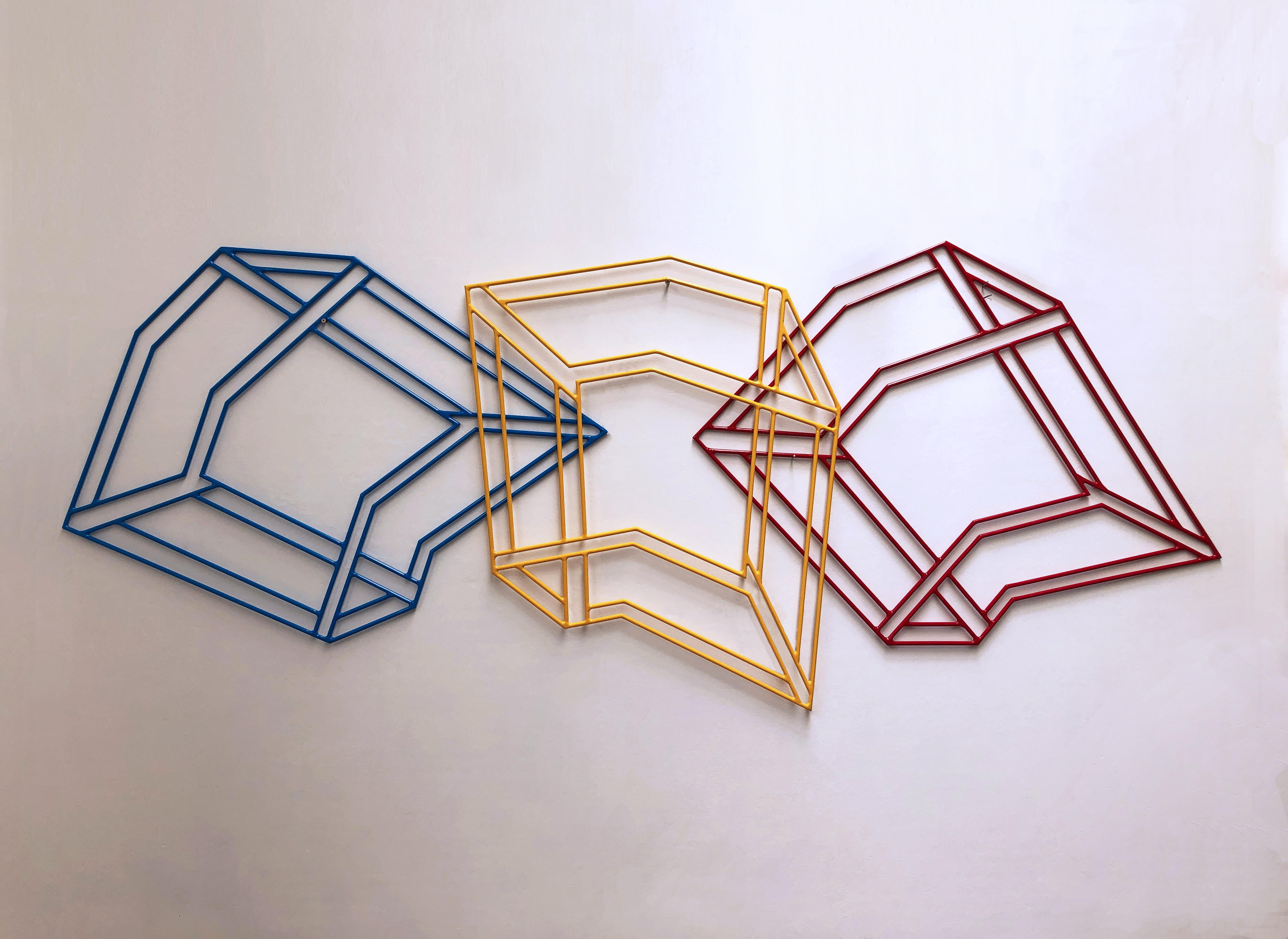 Jennifer Cochrane, Impossible Shadow #24 (Blue-Yellow-Red), 2019, powder coated steel, 87 x 68cm, each