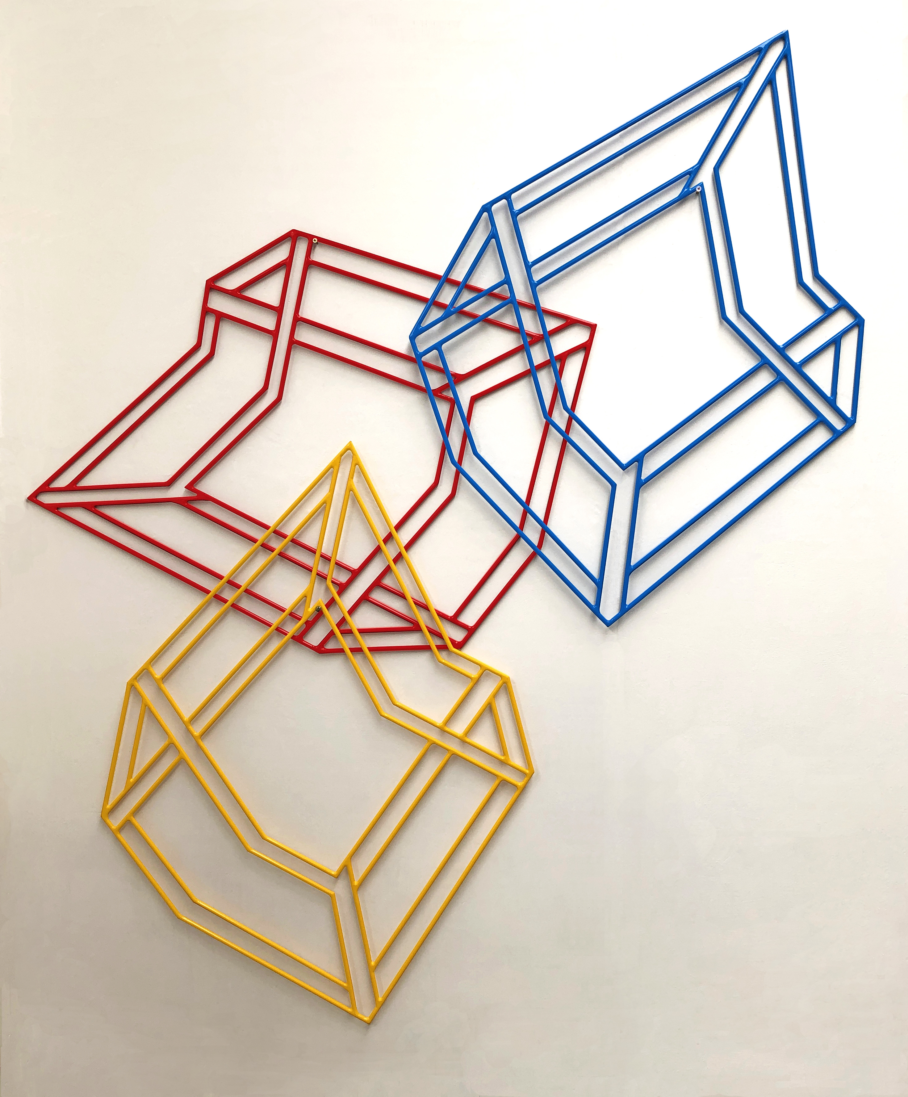 Jennifer Cochrane, Impossible Shadow #24 (Blue-Yellow-Red), 2019, powder coated steel, 87 x 68cm (each)