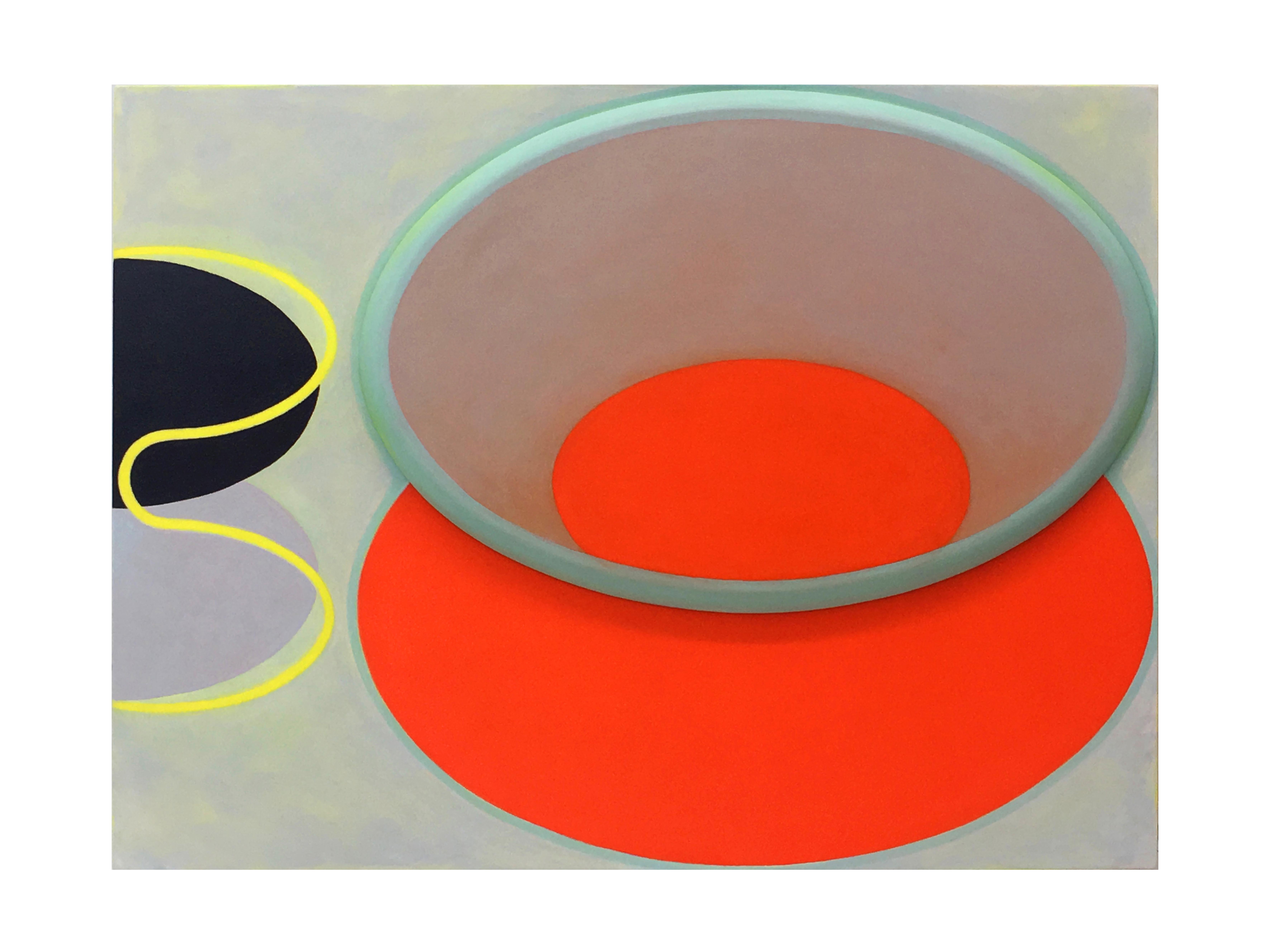 Helen Smith, Orange, Pink and Green assemblage, oil on canvas 100 x 126 x 6cm