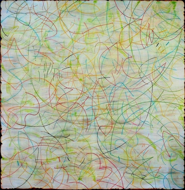 Lesley Munro, Works Curious Sensing, acrylic media and woodfiller on plywood, 120 x 120 x 2.3cm