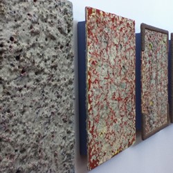 Andre Lipscombe, Remade, acrylic paint on plywood, 42 x 150 x 7cm variable (four panels)