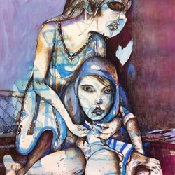 Antony Muia, Child and Mother, 2013, mixed media on paper, 112 x 78cm