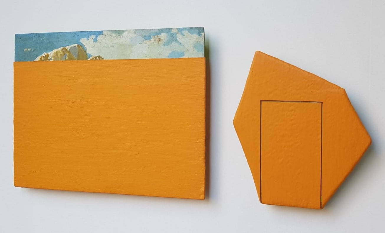 Andre Lipscombe, Landscape Painting (after A Aleksiuk and Urbis), 2018, acrylic on board, 141 x 100.5 x 3cm (installed)