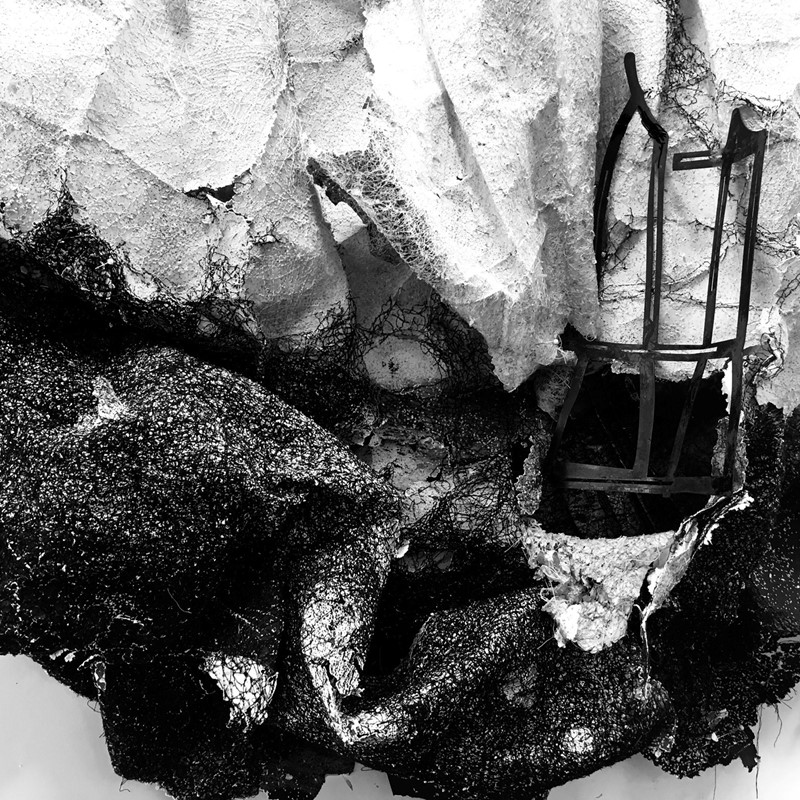 Susan Roux, detail from Marking the Vanishing, 2020, Canson paper, ink, thread and polish, dimensions variable.