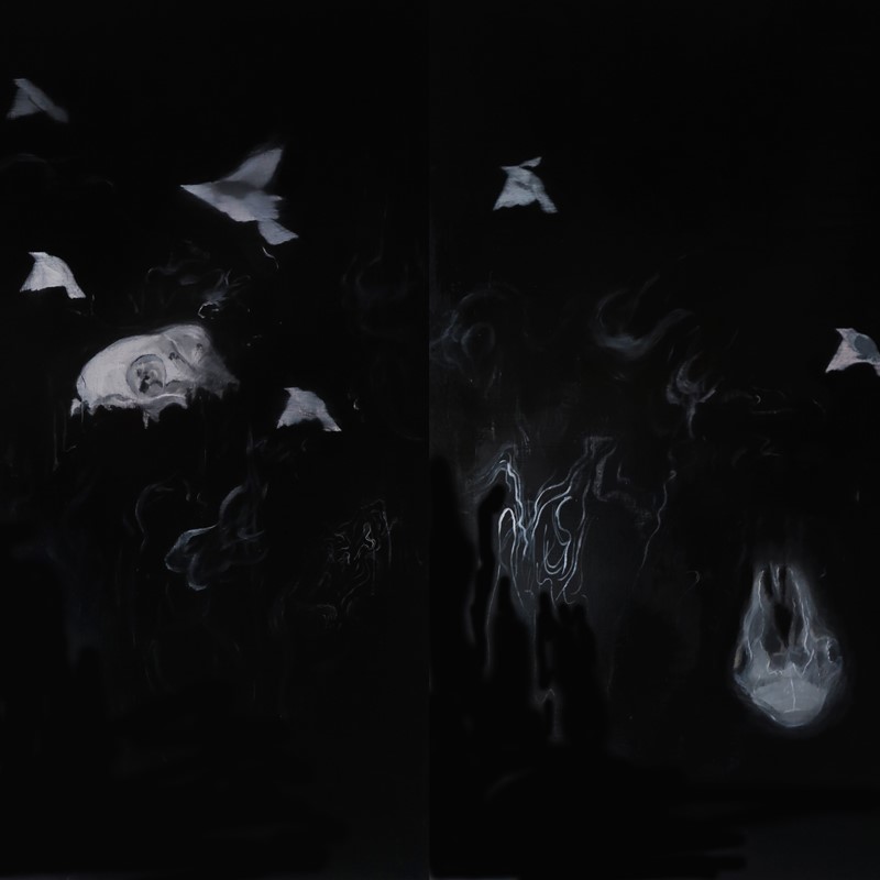 Paul Uhlmann, Landscape, Landscape (Smoke) (detail), 2019, oil on canvas, 112 x 152cm (diptych)