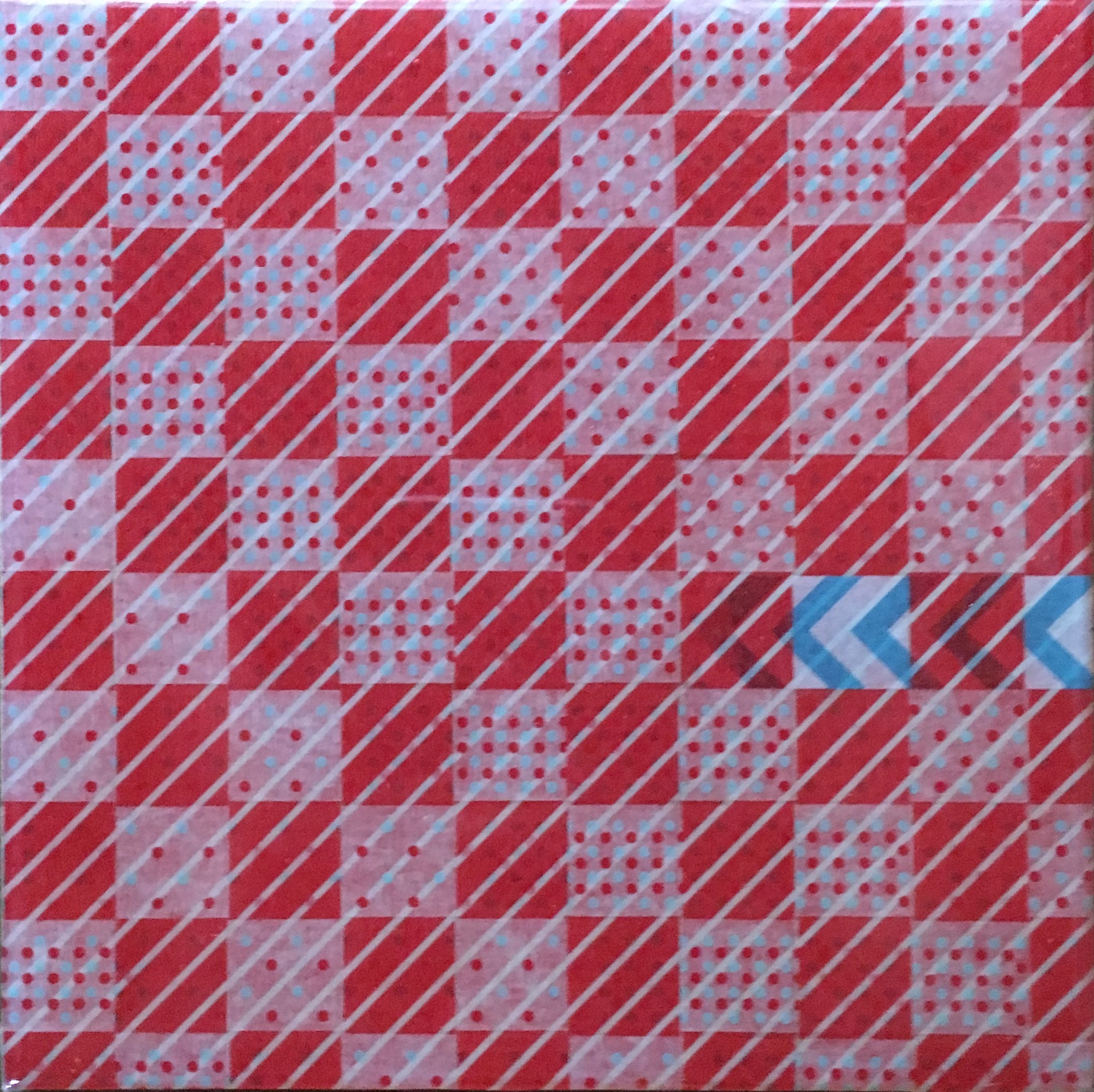 Minaxi May, Sugar Rush, 2019, Washi tape, glue, epoxy resin on board with Australian oak frame, 14.7 x 14.7cm