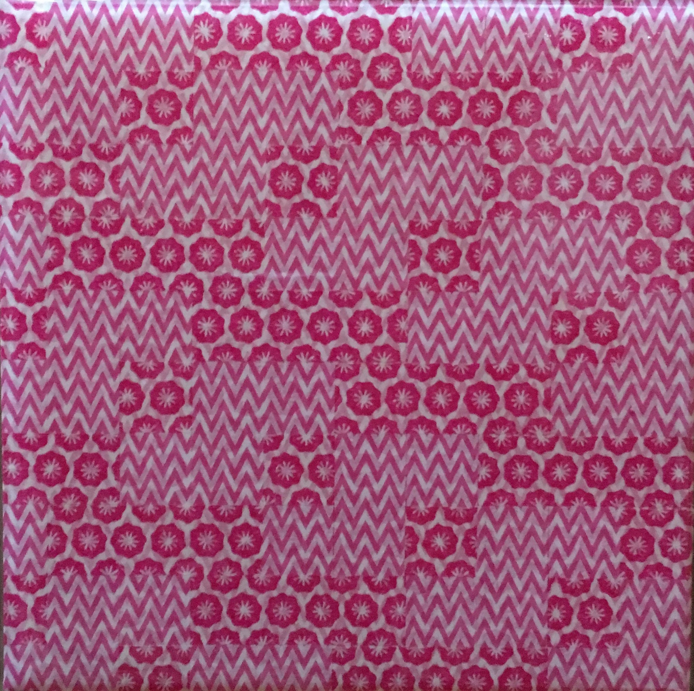 Minaxi May, Flower Pot Ikat, 2019, Washi tape, glue, epoxy resin on board with Australian oak frame, 14.7 x 14.7cm