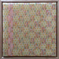 Minaxi May, Striped Pyjamas, 2019, Washi tape, glue, epoxy resin on board with Australian oak frame, 14.7 x 14.7cm