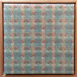 Minaxi May, Rainbow Connection, 2019, Washi tape, glue, epoxy resin on board with Australian oak frame, 14.7 x 14.7cm