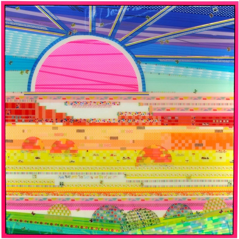 Lightness, 2019, washi tape, glue, epoxy resin on board, 103 x 103 x 6cm