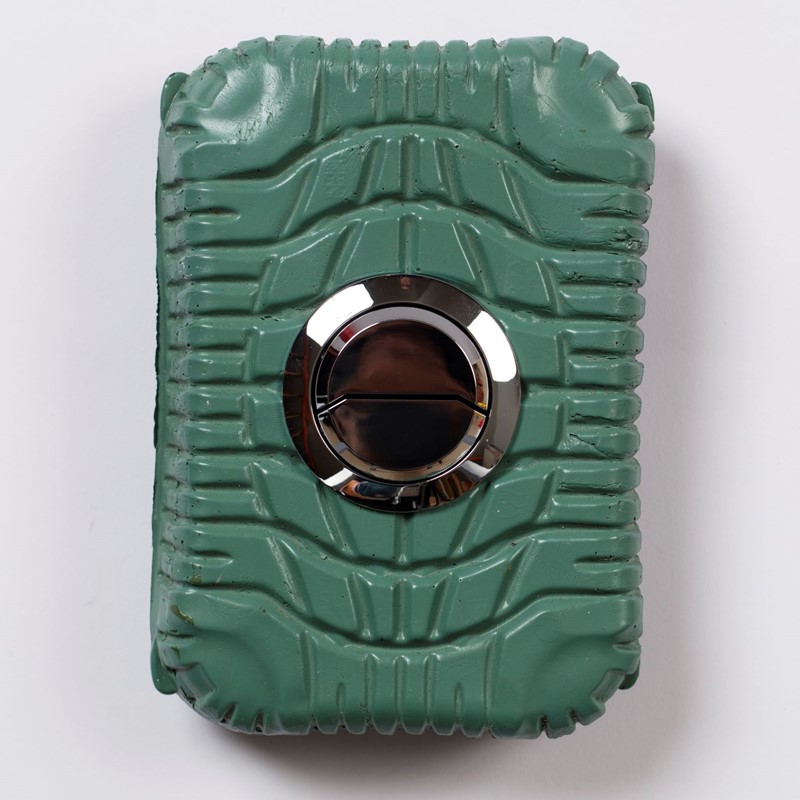 Push Button Painting (Green), 2019–20, acrylic paint and plastic, 17 x 12 x 5cm