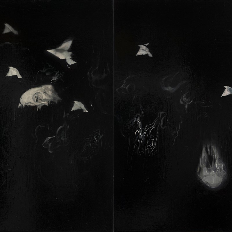 Paul Uhlmann, Landscape, Landscape (Smoke), 2019, oil on canvas, 112 x 152cm (diptych)