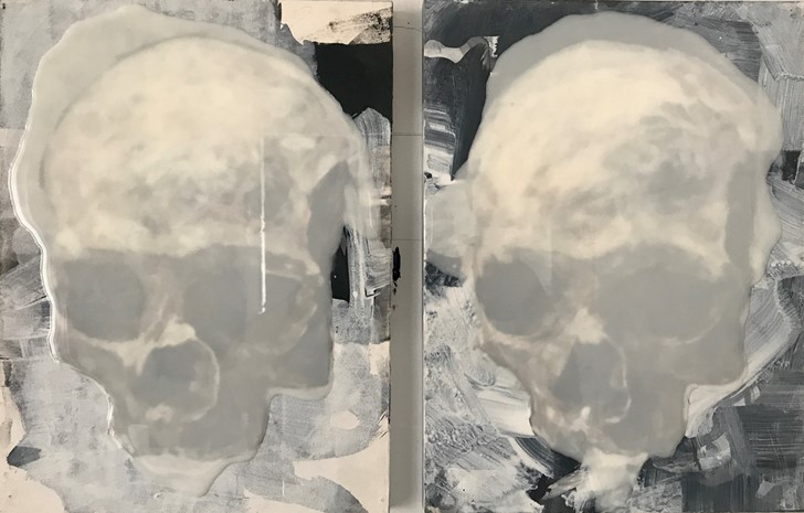 Chris Hopewell, Bone Transparency 2, 2020, acrylic and resin on paper on board, 28 x 38cm (diptych)
