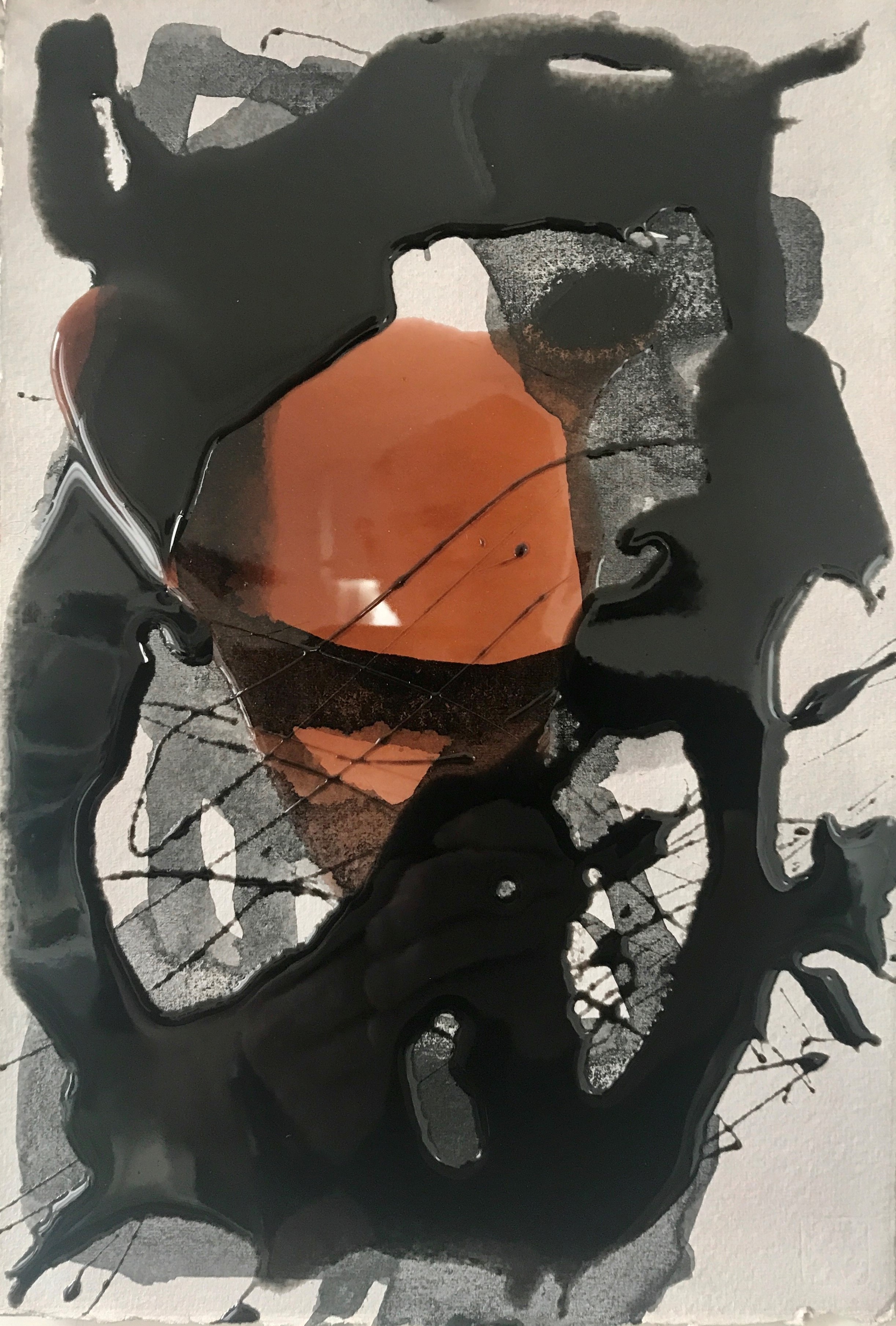 Chris Hopewell, Mask, 2020, acrylic and resin on paper, 20 x 28cm