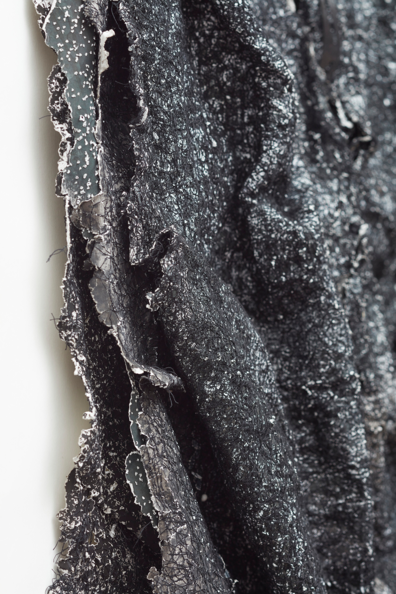 Susan Roux, Embedded Leaching (detail), 2020, ink, carbon, thread and polished steel on archival photographic print on acrylic frame, 85 x 110 x 12cm. Acorn Photo