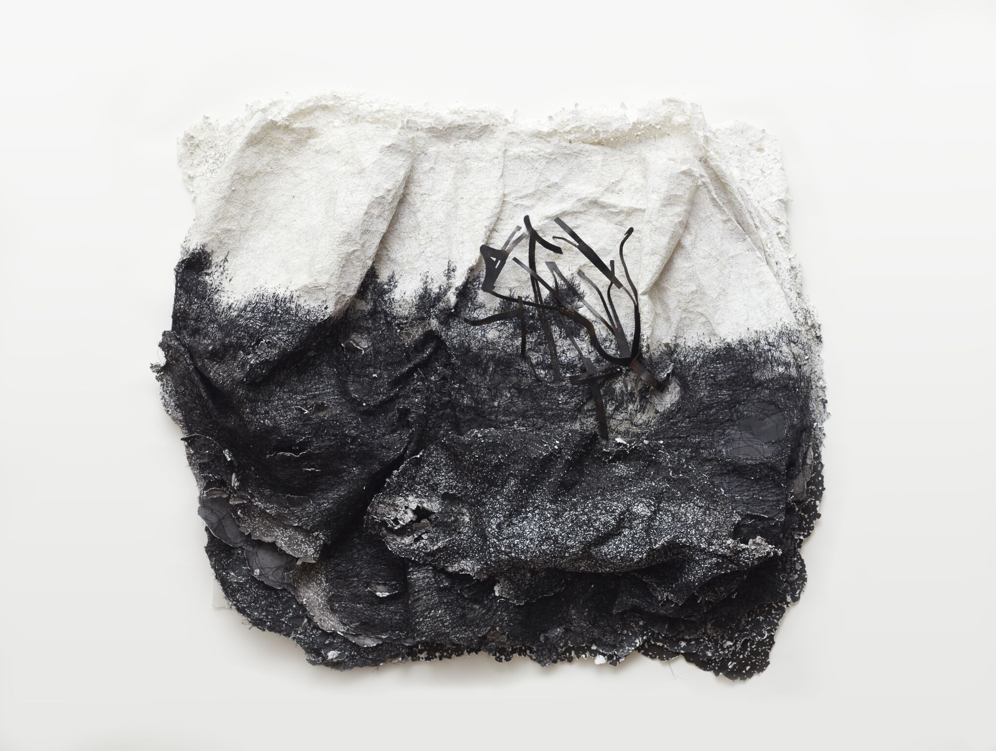 Susan Roux, Reversed Vanishing, 2020, ink, carbon, thread and polished steel on archival photographic print on acrylic frame, 85 x 110 x 12cm. ( Acorn Photo) St John of God Health Care Collection