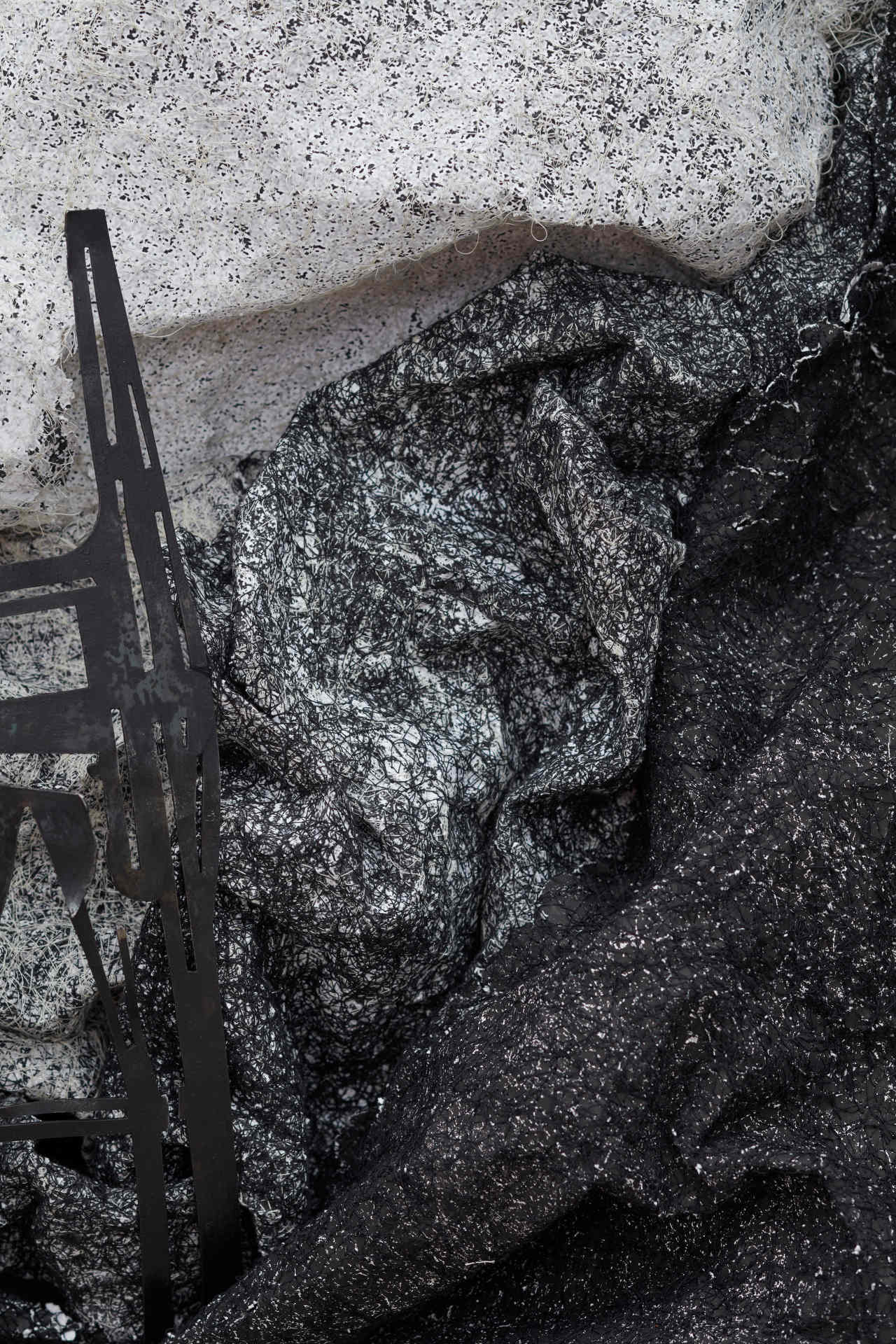 Susan Roux, Acid Migration (detail), 2020, ink, carbon, thread and polished steel on archival photographic print, 150 x 270 x 50cm (8)