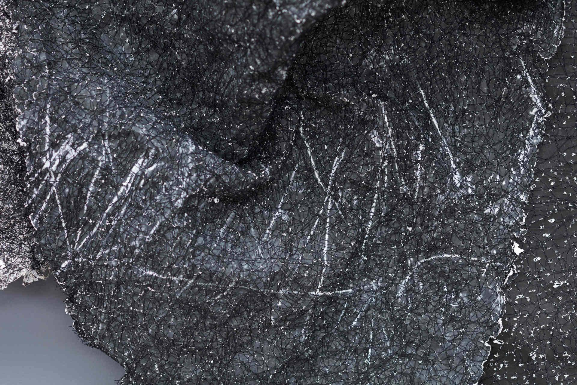 Susan Roux, Acid Migration (detail), 2020, ink, carbon, thread and polished steel on archival photographic print, 150 x 270 x 50cm (9)