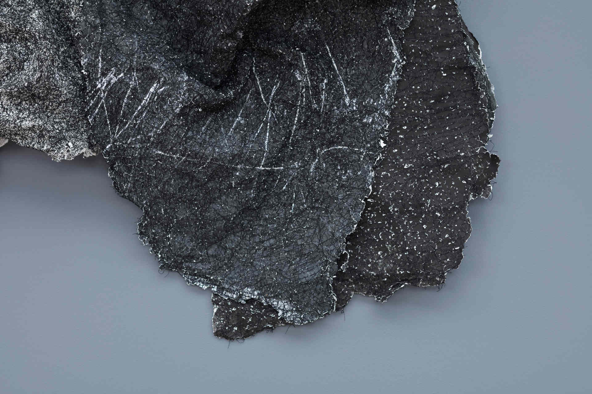 Susan Roux, Acid Migration (detail), 2020, ink, carbon, thread and polished steel on archival photographic print, 150 x 270 x 50cm (10)