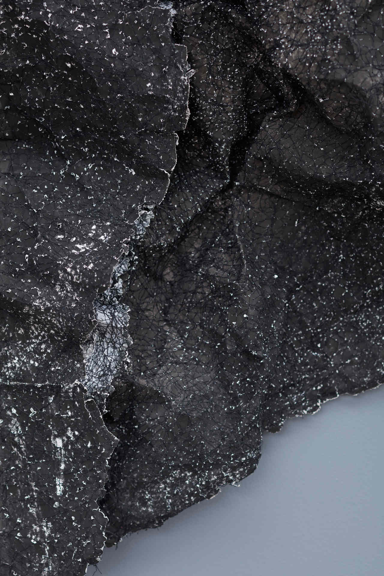 Susan Roux, Acid Migration (detail), 2020, ink, carbon, thread and polished steel on archival photographic print, 150 x 270 x 50cm (11)