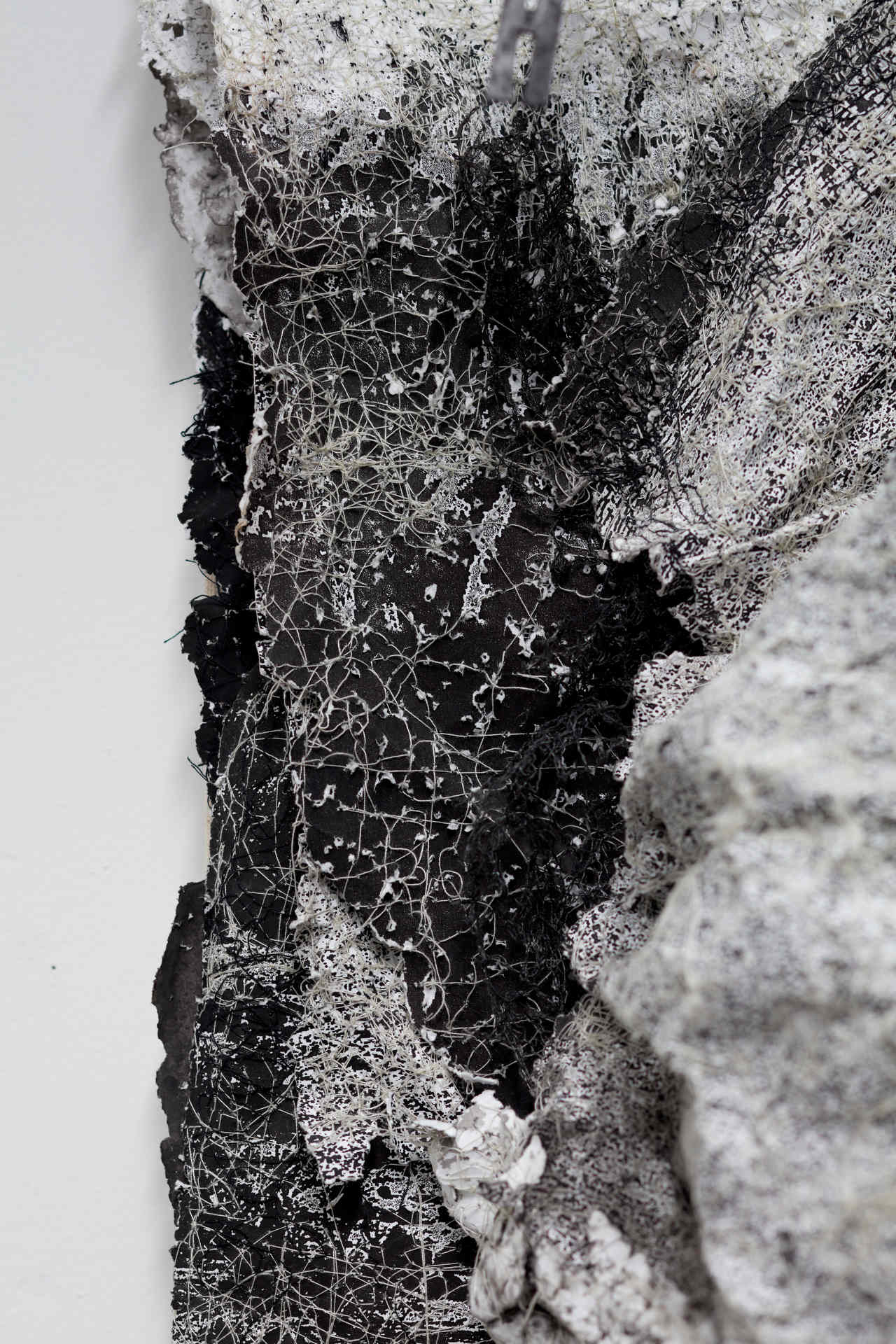 Susan Roux, Eradicate Couture (detail), 2020, ink, carbon, thread and polished steel on archival photographic print, 160 x 85 x 30cm (3)