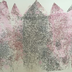 Gosia Wlodarczak, Dust Cover for ACWA, Walk in Wardrobe Furniture (Dress Hanger), performance drawing, 2015, pigment pen on linen, 140 x 170cm