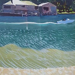 George Haynes, The Boat Shed, 2017, gouache on paper, 31 x 23cm
