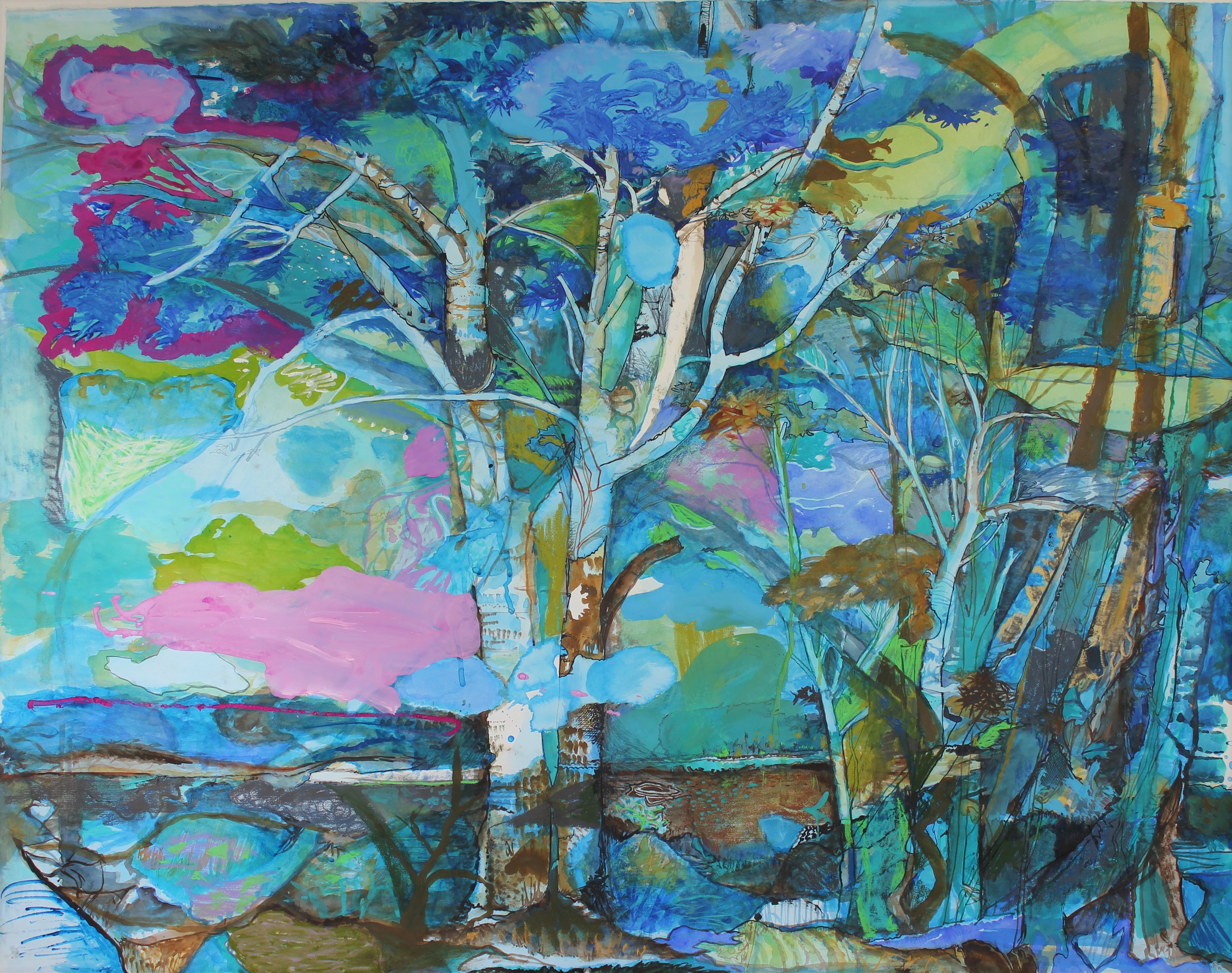 Antony Muia, Arcadia - Forest of Dis, 2020, mixed media on paper, 119 x 152cm