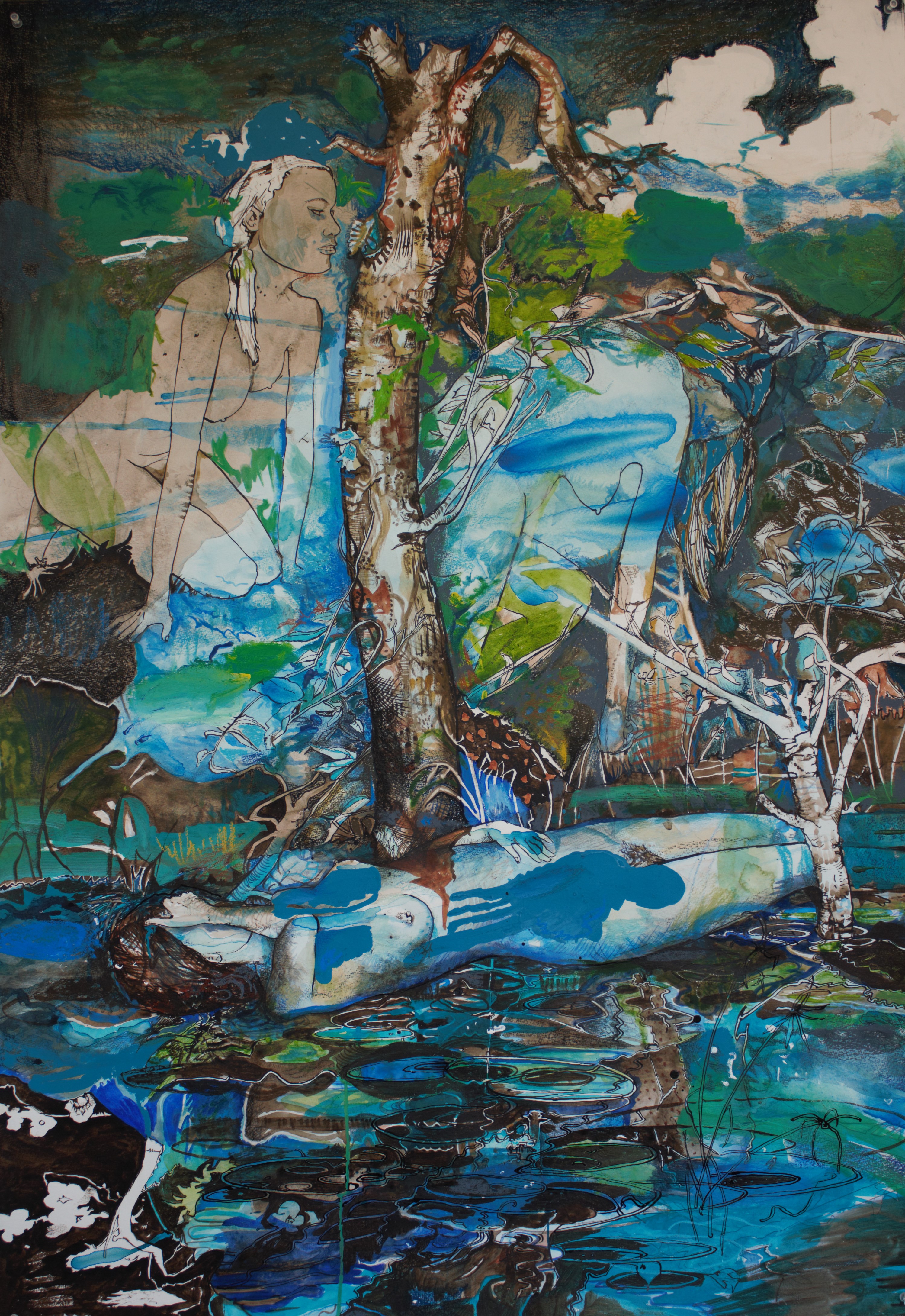 Antony Muia, Music of the Sphere and the Dance of Death, 2020, mixed media on paper, 122 x 82cm