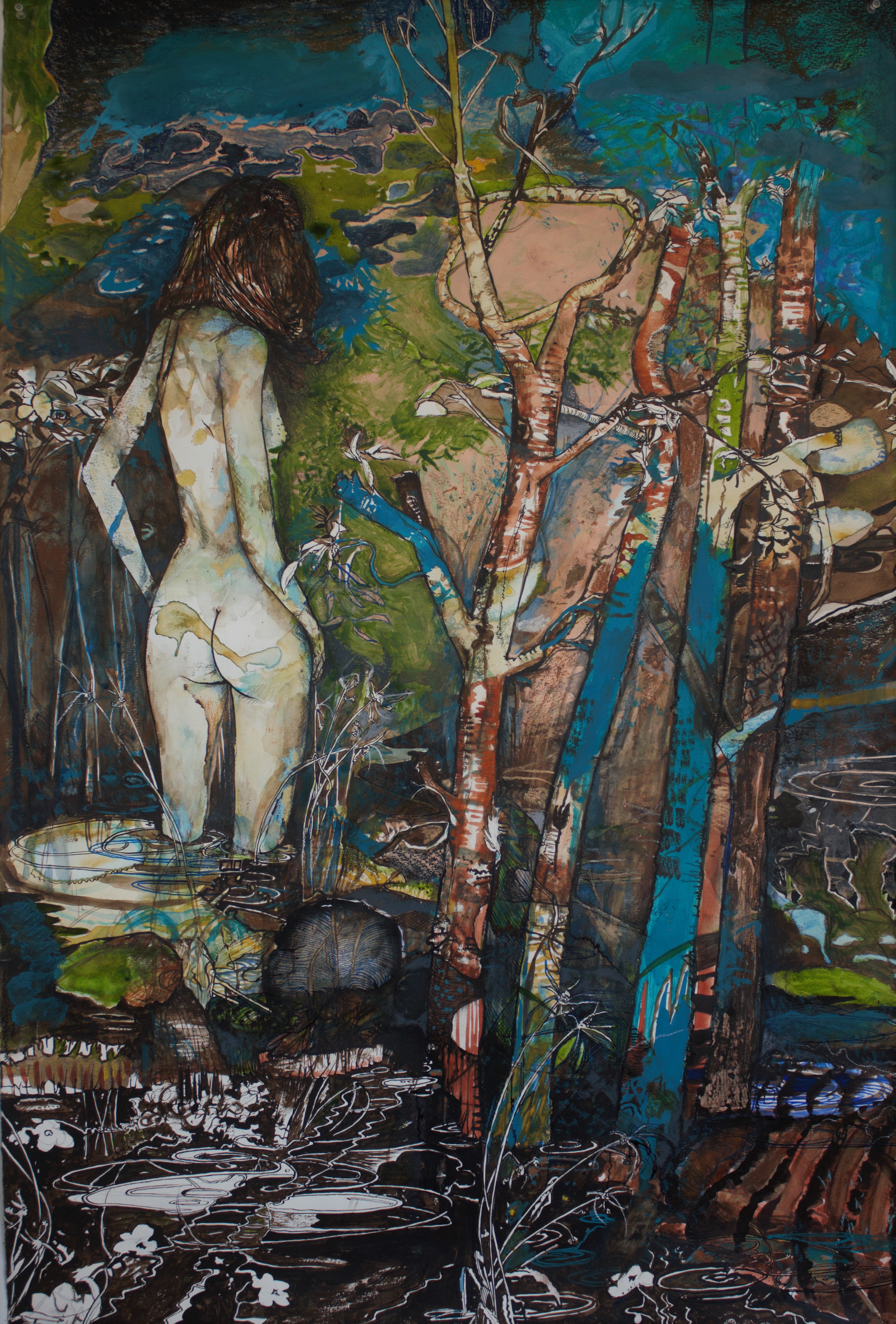 Antony Muia, Phlegethon - Sacred Wood of Nakedness, 2020, ink and watercolour on paper, 122 x 82cm