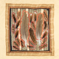Megan Kirwan-Ward, Big Sister, cotton, bush turkey feathers, silk, cotton thread on linen, 54 x 51cm