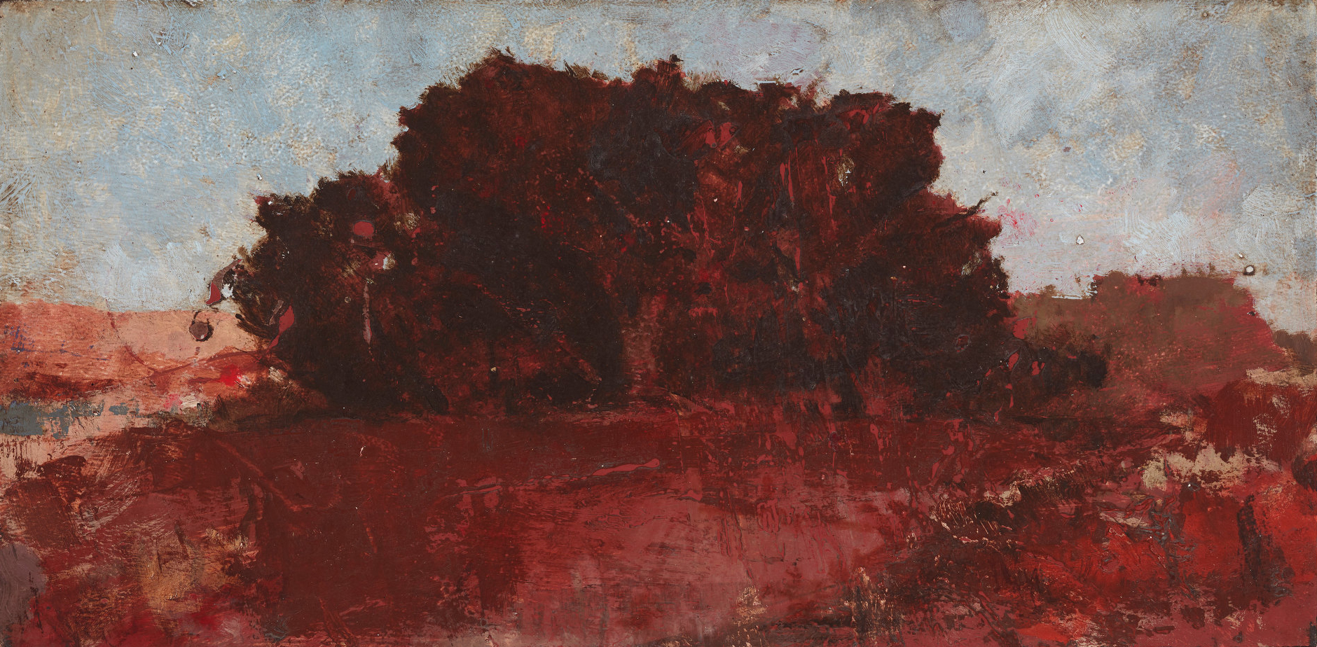 Merrick Belyea, Copse I, 2019, oil on board, 30 x 61cm