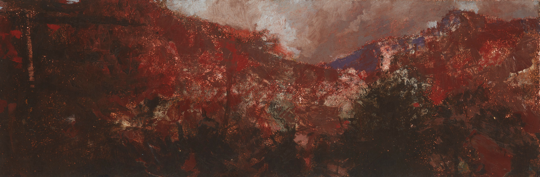 Merrick Belyea, Serpentine Hills, 2019, oil on board, 30 x 91cm