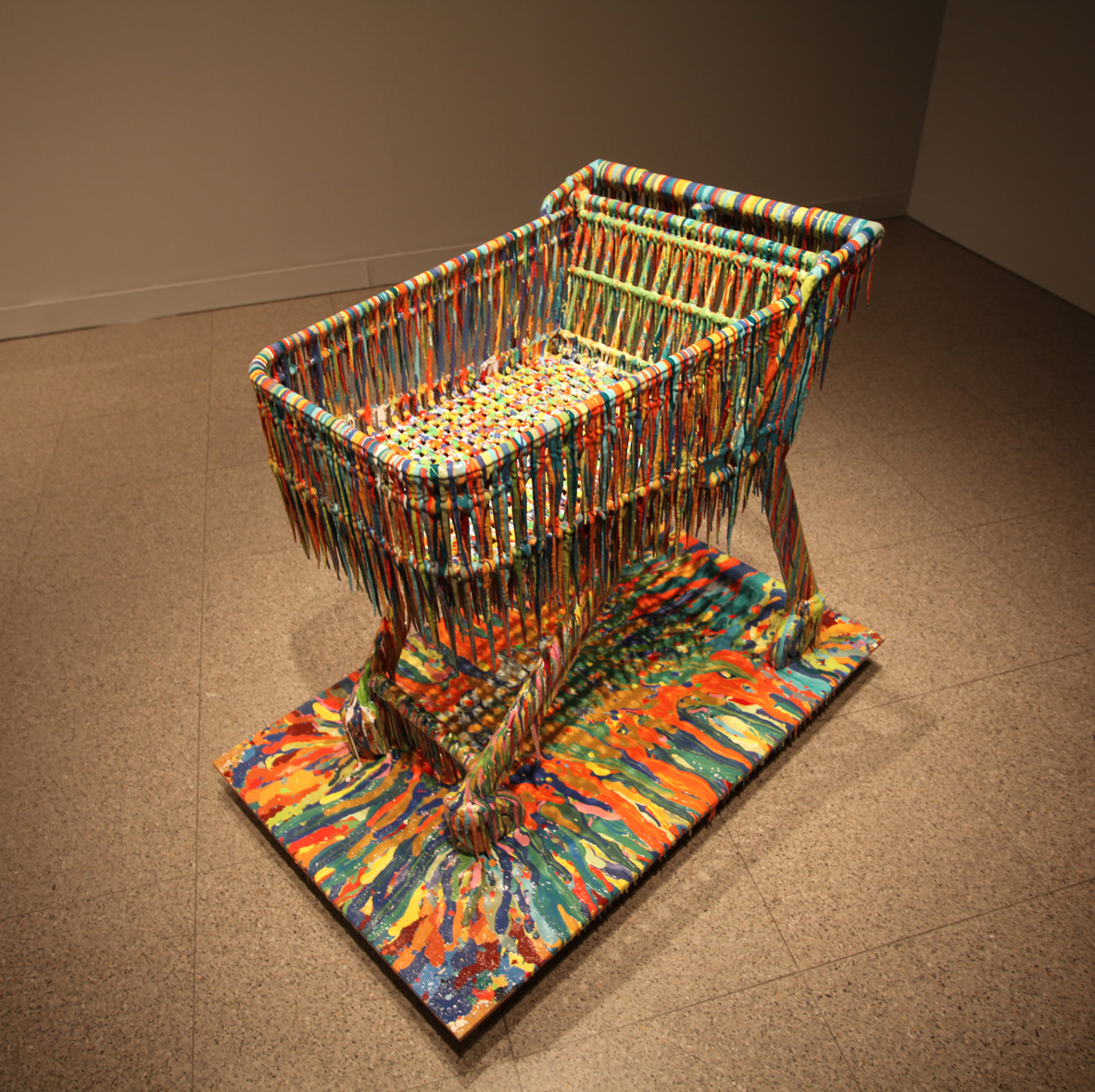 Alex Spremberg, Transit, 2013-2017, enamel on repurposed metal shopping trolley, 103 x 120 x 75cm