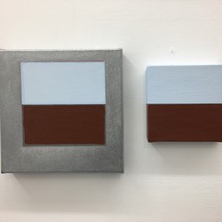 Helen Smith, Pale Blue and Mars Violet Diptych, 2019, oil on canvas, 30 x 48cm