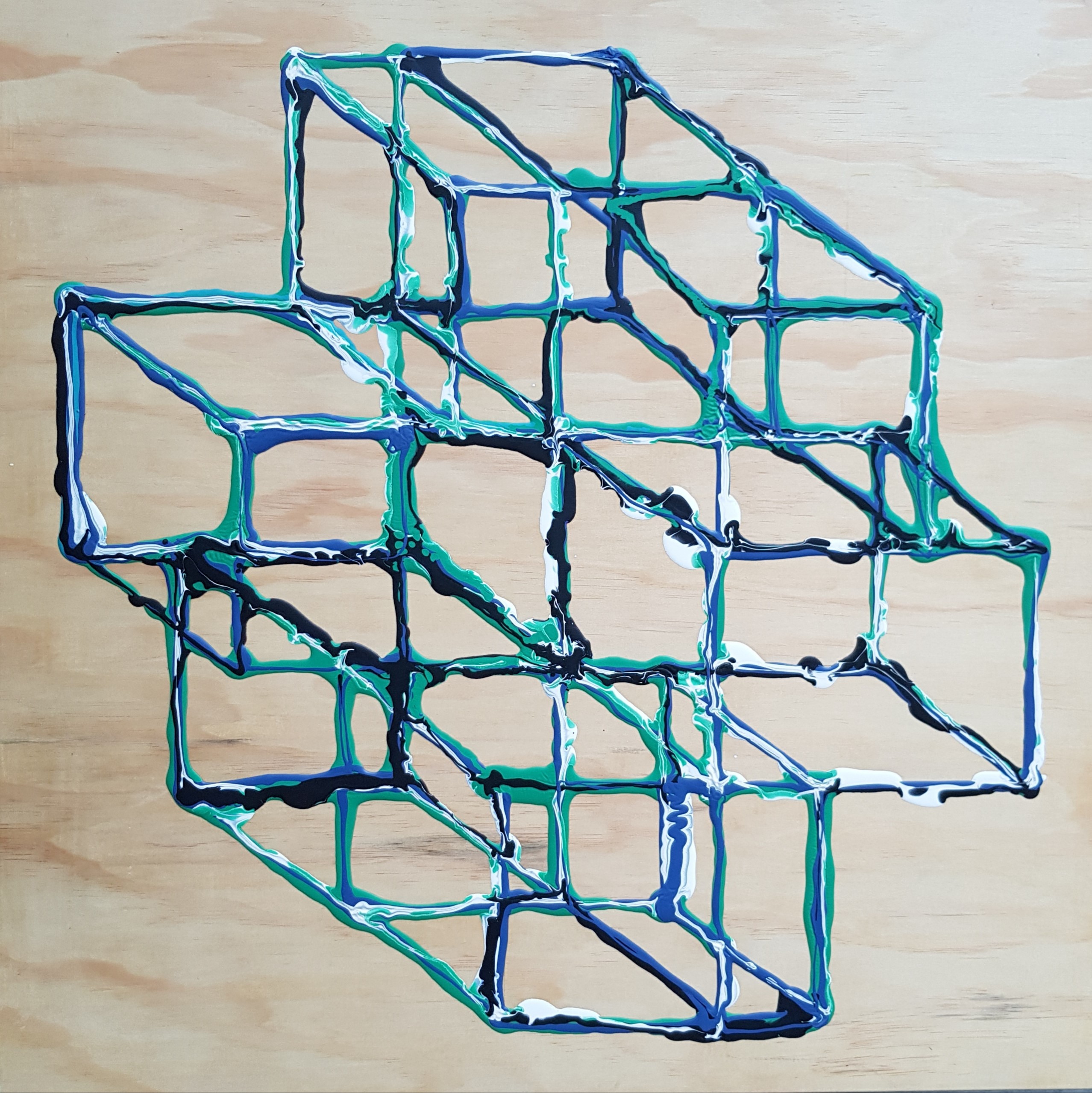 Alex Spremberg, Liquid Geometries, 2014, enamel on wood, 60 x 60 x 3cm