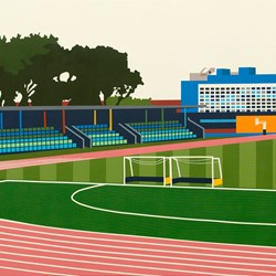 Joanna Lamb, Stadium, 2014, acrylic on canvas, 122 x 198cm