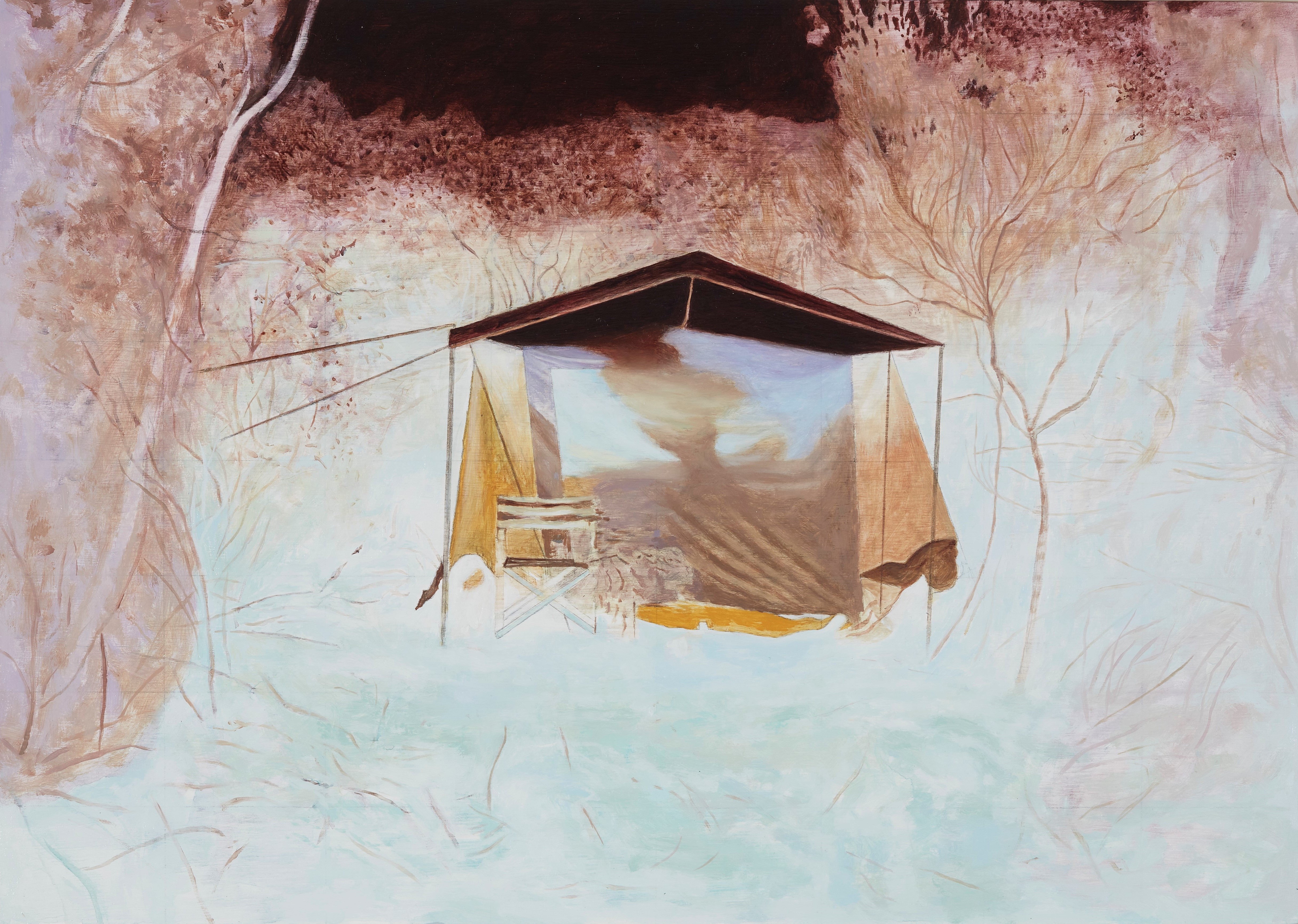 Robert Gear, Tent, 2020, oil on board, 29 x 41cm