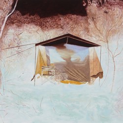 Robert Gear, Tent, 2020, oil on board, 29 x 41cm