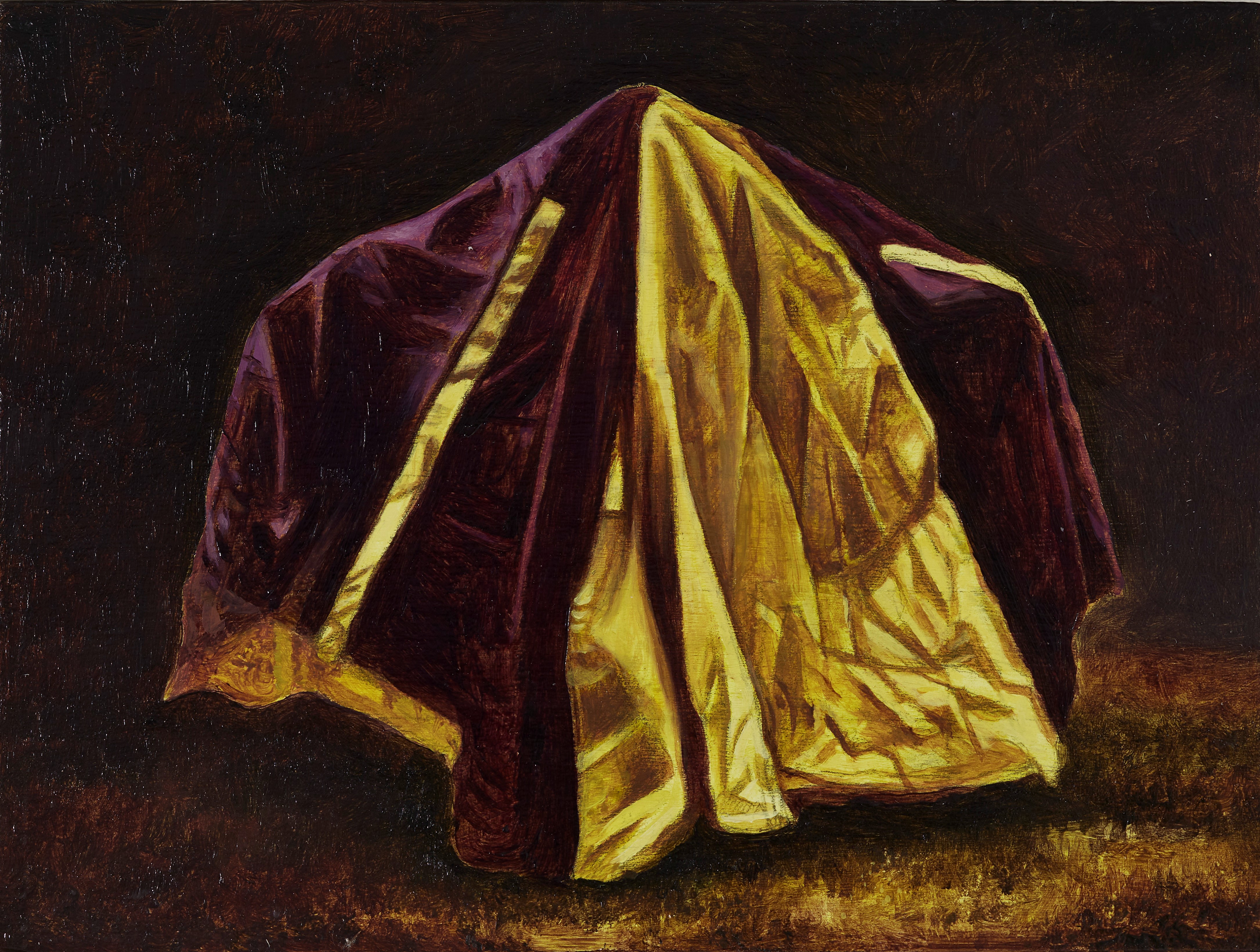 Robert Gear, Cloak, 2020, oil on board, 15 x 20cm