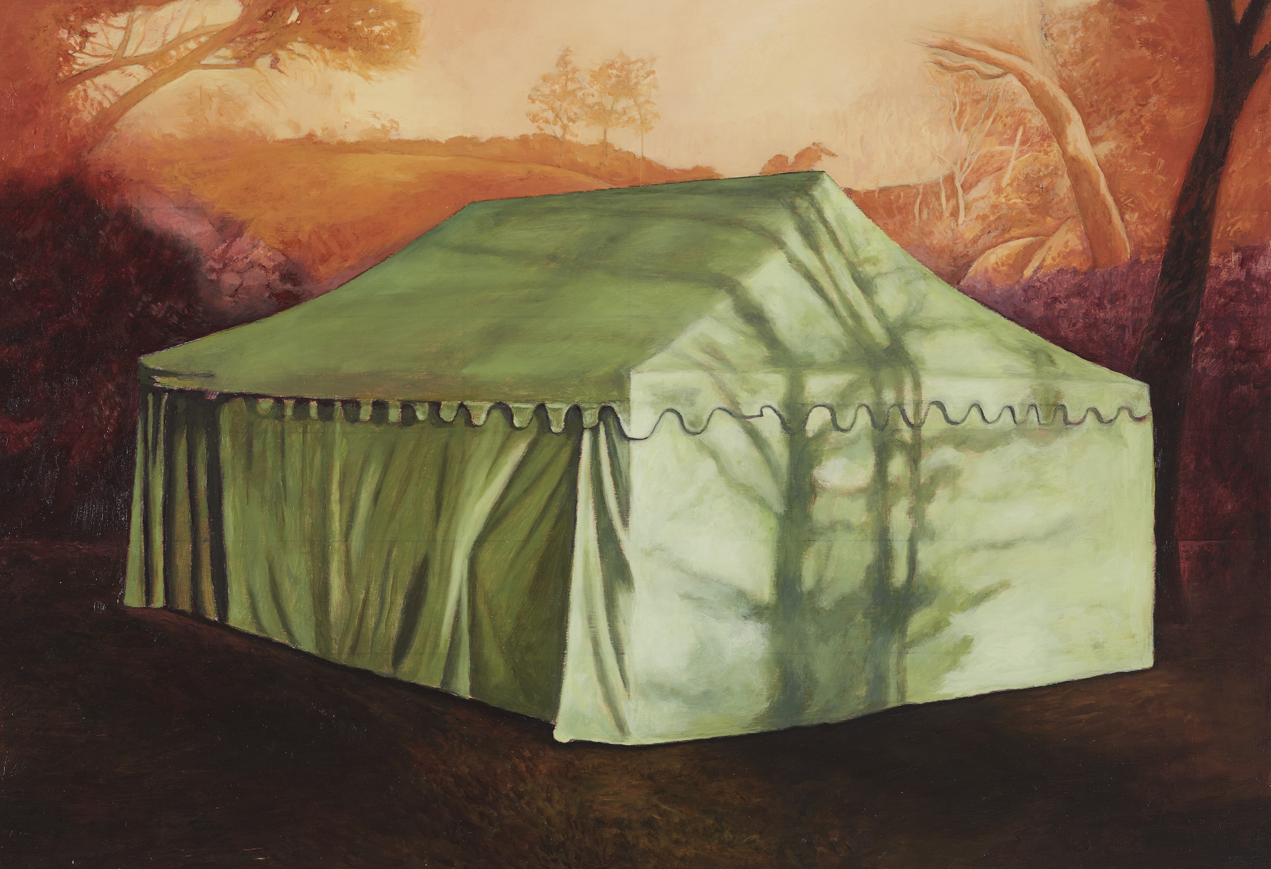 Robert Gear, Memory of a Green Canvas Tent, 2020, oil on board, 29 x 41cm