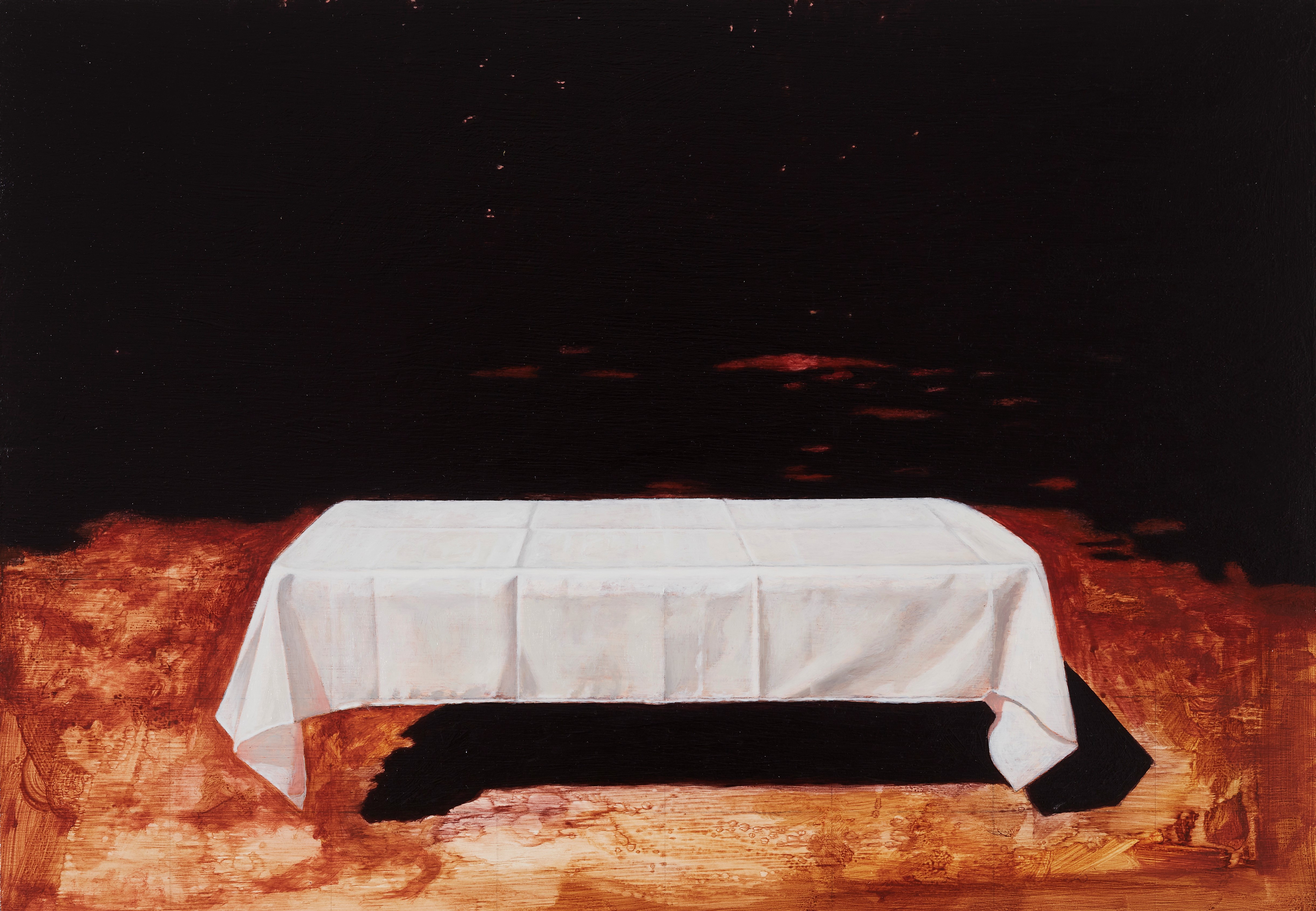 Robert Gear, Nothing Is Off the Table, 2020, oil on board, 29 x 41cm