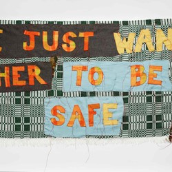 Olga Cironis, I Just Want Her to Be Safe, 2019, woollen blanket and cotton thread on Greek fabric, 106 x 187cm