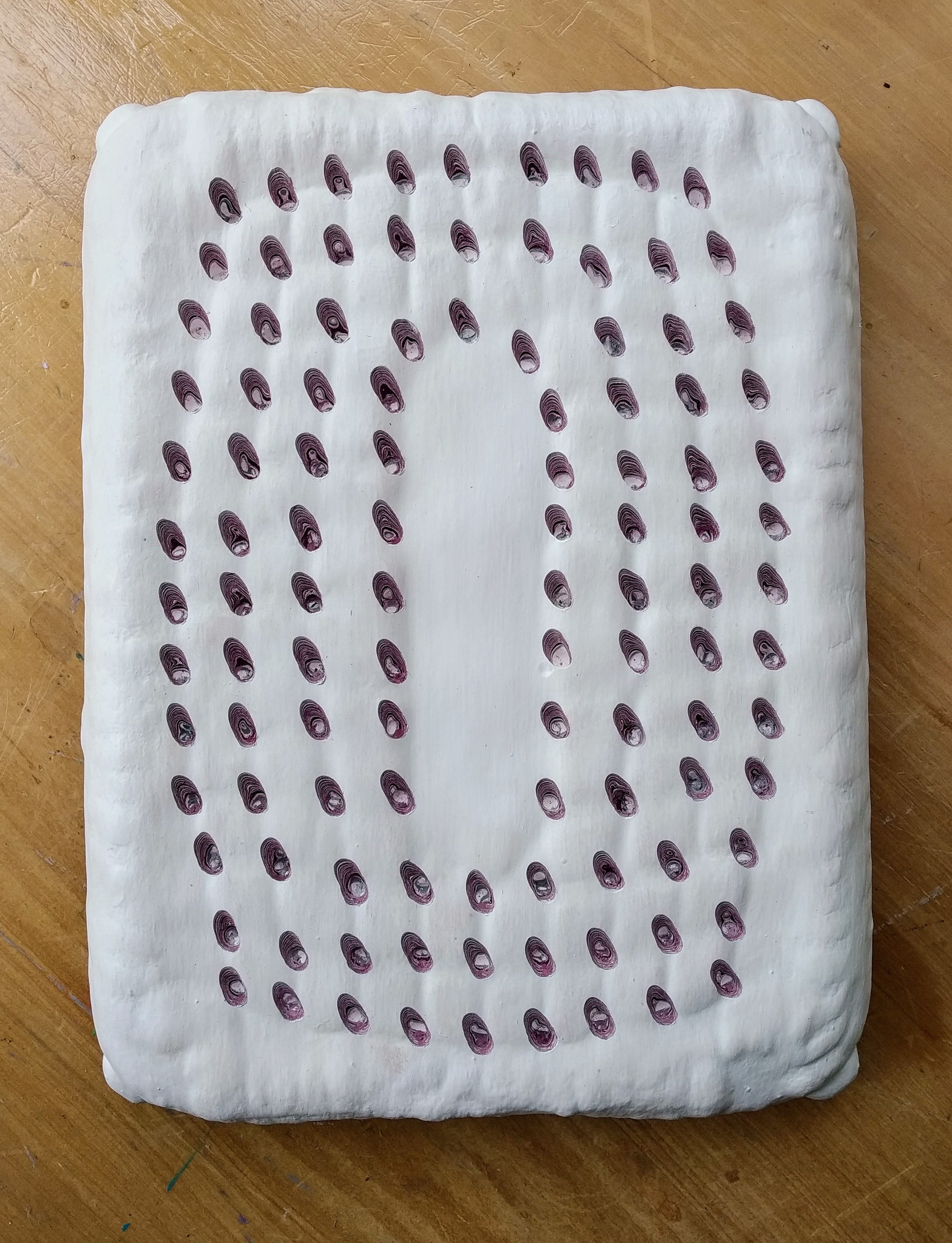 Andre Lipscombe, Painting with Pilot Holes (white and purple), acrylic paint, 27 x 21 x 5cm