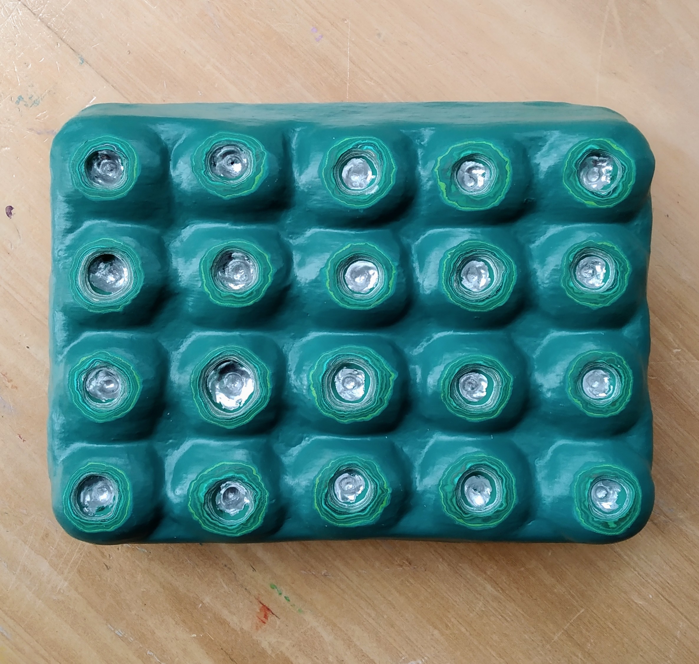 Andre Lipscombe, Painting with Silver Bullets, 2019-20, acrylic and enamel paint, 13.5 x 19 x 5cm